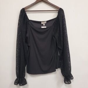 Sugar Fox Womens Witchy Whimsigoth Lace Sleeve Ribbed Top Size 3X Black‎ Ruffle